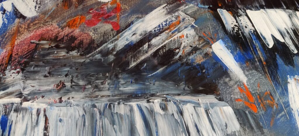 Textured detail of an expressive and abstract acrylic painting by Claudiu Chiusbaian, that resembles a frozen mountain
