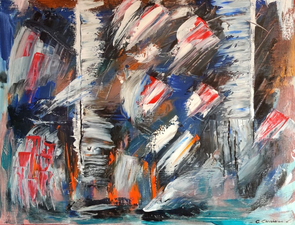 Breaking the Ice, 80x100 cm, contemporary abstract acrylic painting with textured layers and palette knife technique