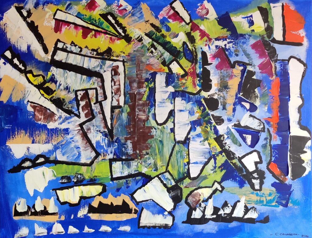 Slowly Sinking abstract acrylic painting by Claudiu Chiusbaian, blue textured contemporary art