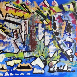 Slowly Sinking abstract acrylic painting by Claudiu Chiusbaian, blue textured contemporary art